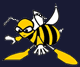 BIENE-Logo mit karikierter gelb-schwarzer Biene mit Brille und wei&szlig;en Fl&uuml;geln